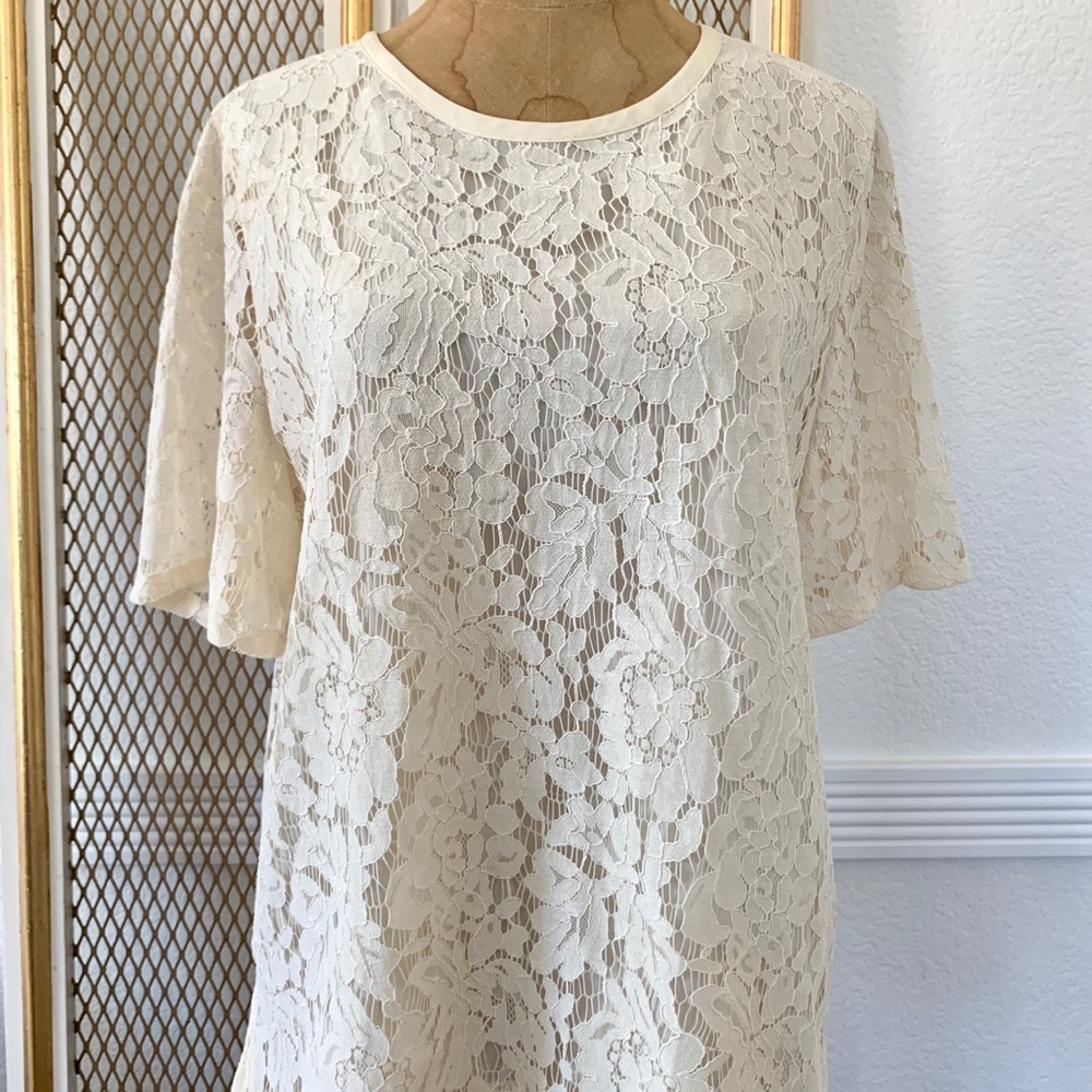 Pre-owned Madewell Lace Refined Tee Style F0191(L) - Picture 1 of 8